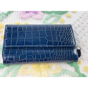 Hato Hasi Navy Blue‎ Croc Embossed Faux Leather Flap Wallet Organizer